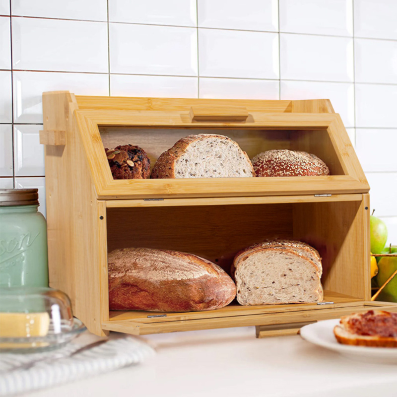 Caixa de pão de bambu com tampa para cozinha