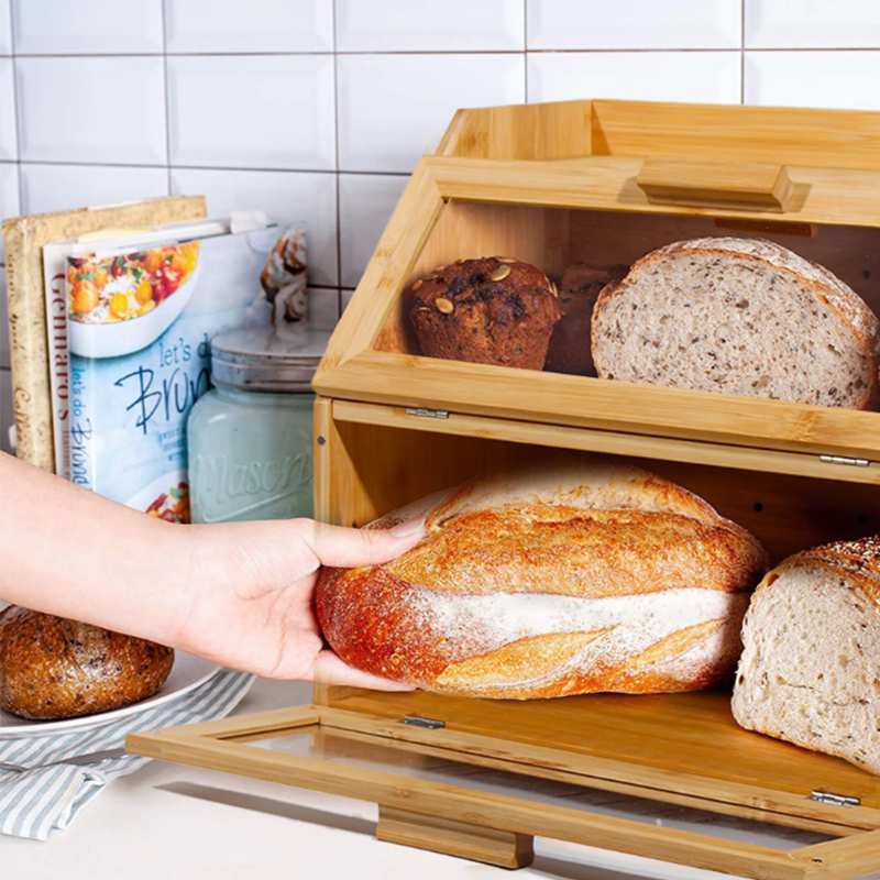 Caixa de pão de bambu com tampa para cozinha