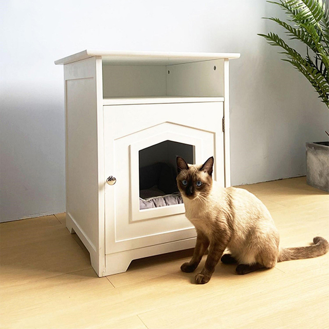 Casa de mobiliário de areia de gato fechada com porta