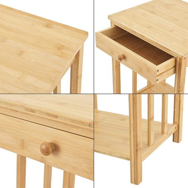 Mesa de cabeceira elegante com compartimento aberto